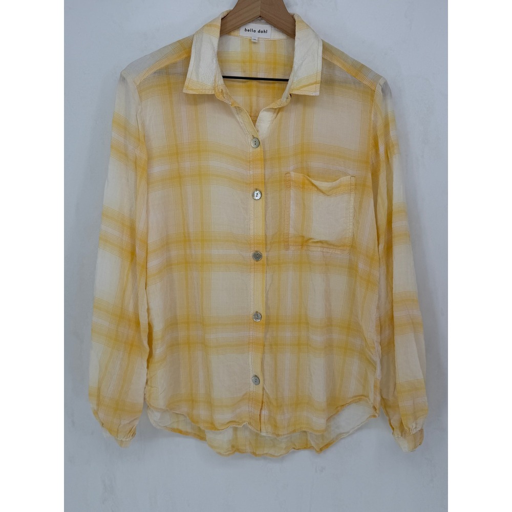 Bella Dahl Plaid Button Down Size MD Yellow White Textured Coastal Butter Yellow